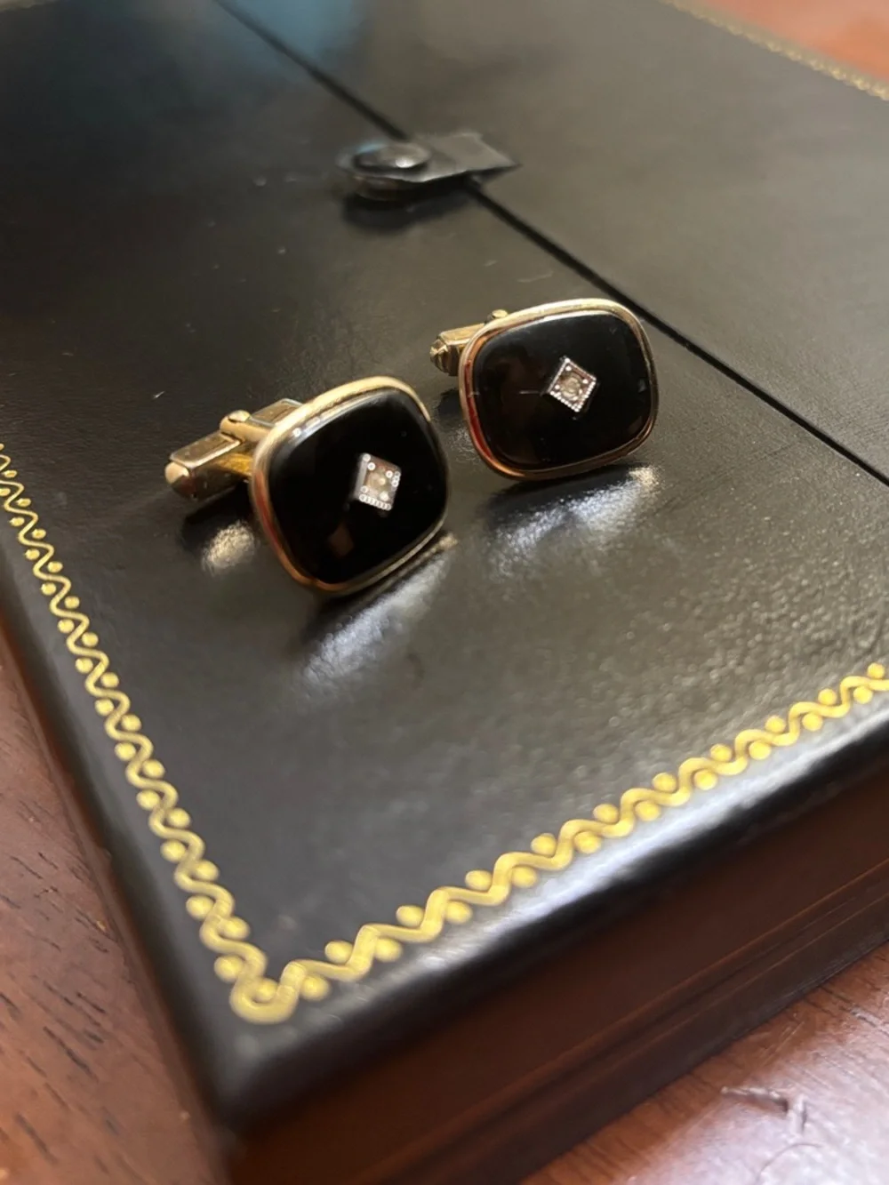 Men's Black Enamel Cufflinks with Center Accent